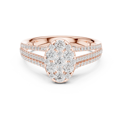 Oval Cluster Diamond Engagement Ring | Split-Shank Pavé Band