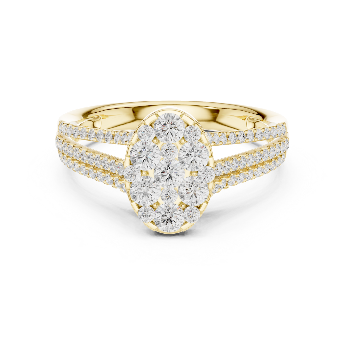 Oval Cluster Diamond Engagement Ring | Split-Shank Pavé Band