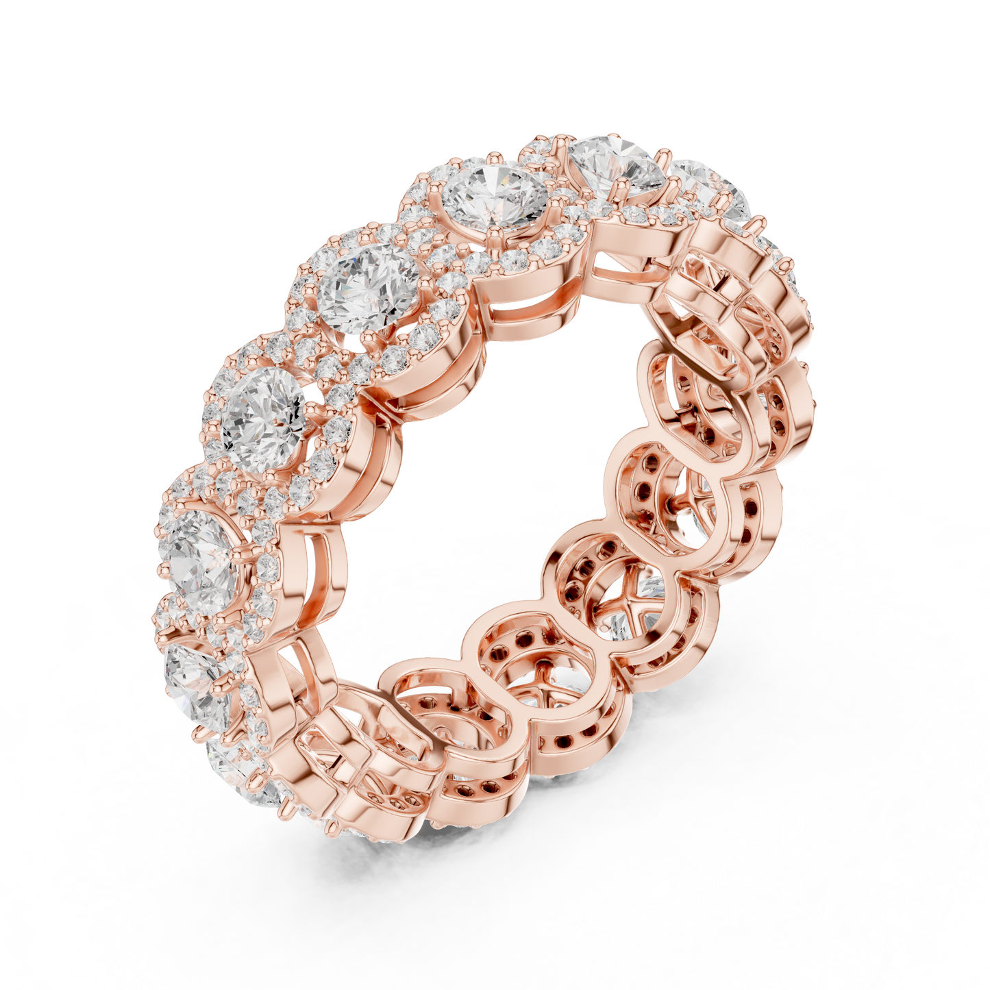 Scalloped Halo Round Diamond Eternity Ring