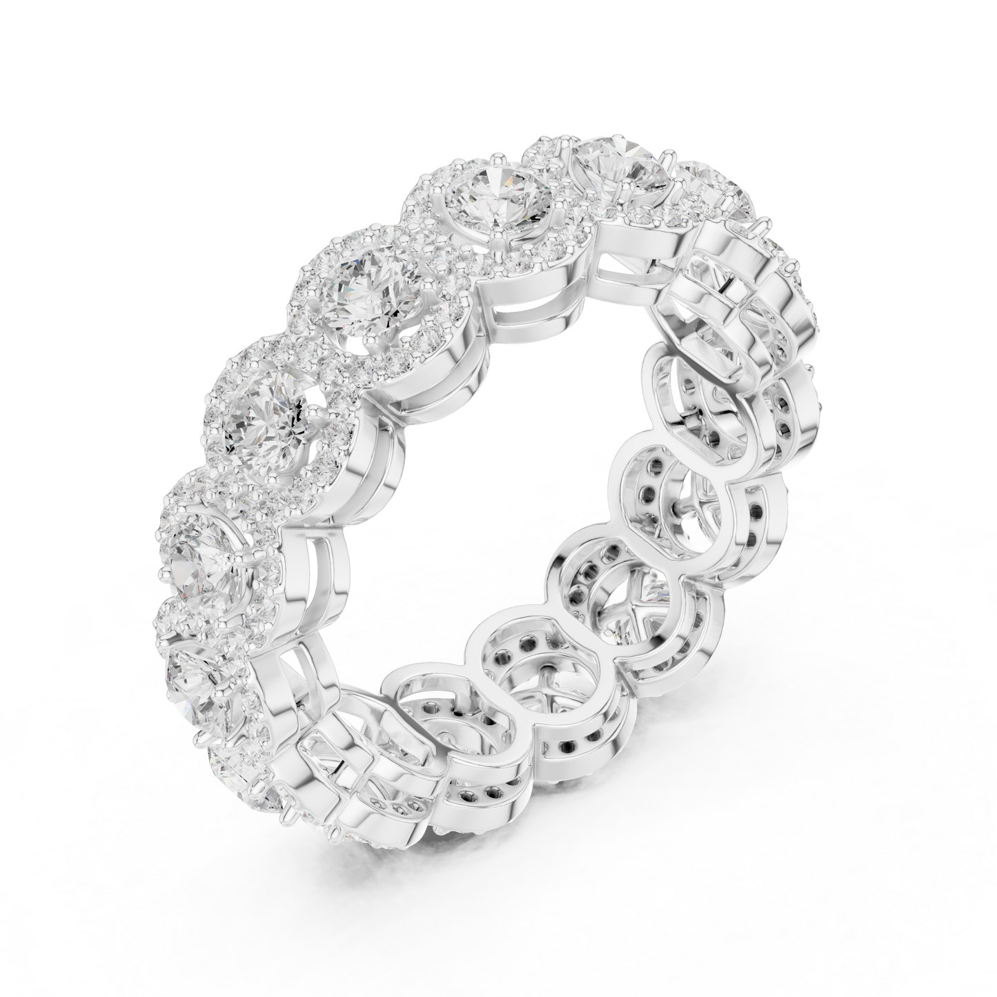 Scalloped Halo Round Diamond Eternity Ring