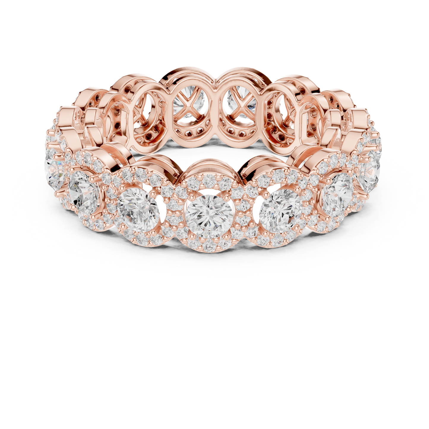 Scalloped Halo Round Diamond Eternity Ring