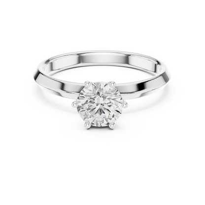 Classic 1ct round solitaire engagement ring with six-prong setting

Six-prong round diamond solitaire ring in white gold

Timeless women’s engagement ring featuring 1-carat round diamond