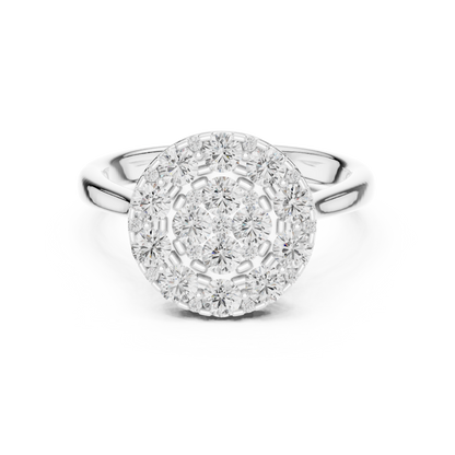 Diamond cluster ring with round brilliant stones in white gold

Elegant women’s diamond cluster ring in silver

Sparkling diamond cluster ring with high-polish finish