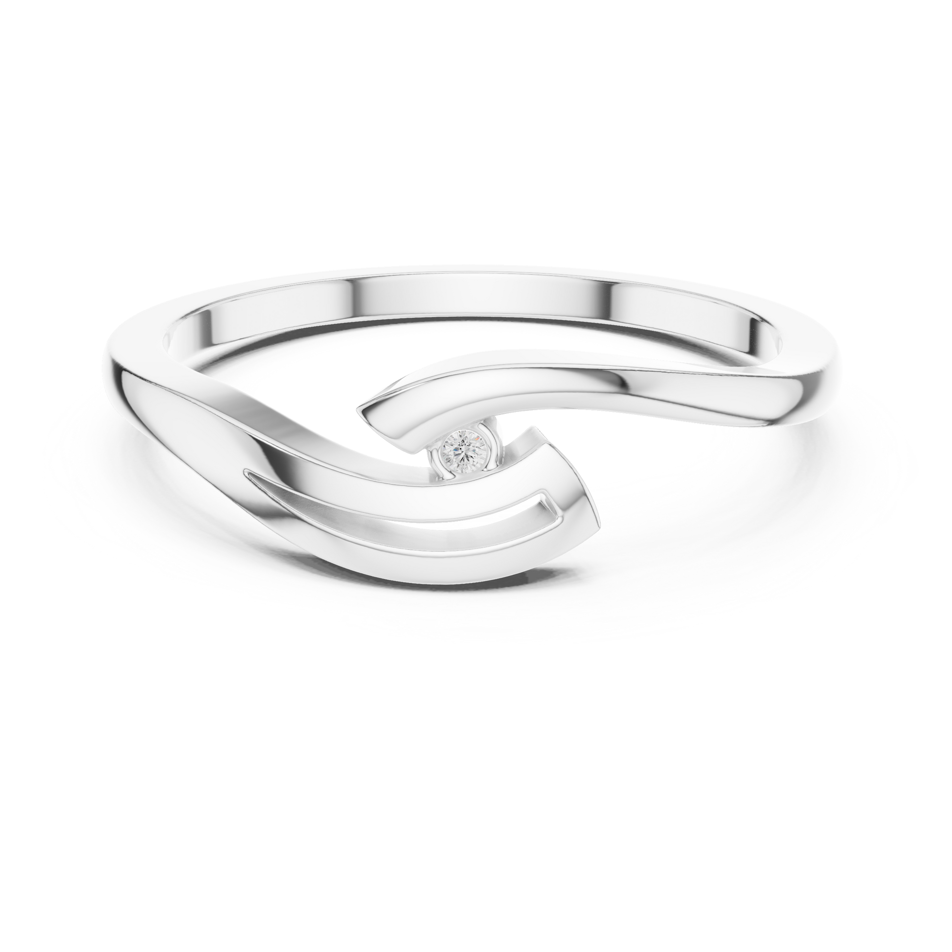 Abstract bypass diamond ring in sterling silver

Modern crossover diamond ring in white gold

Women’s diamond ring featuring sculptural bypass band