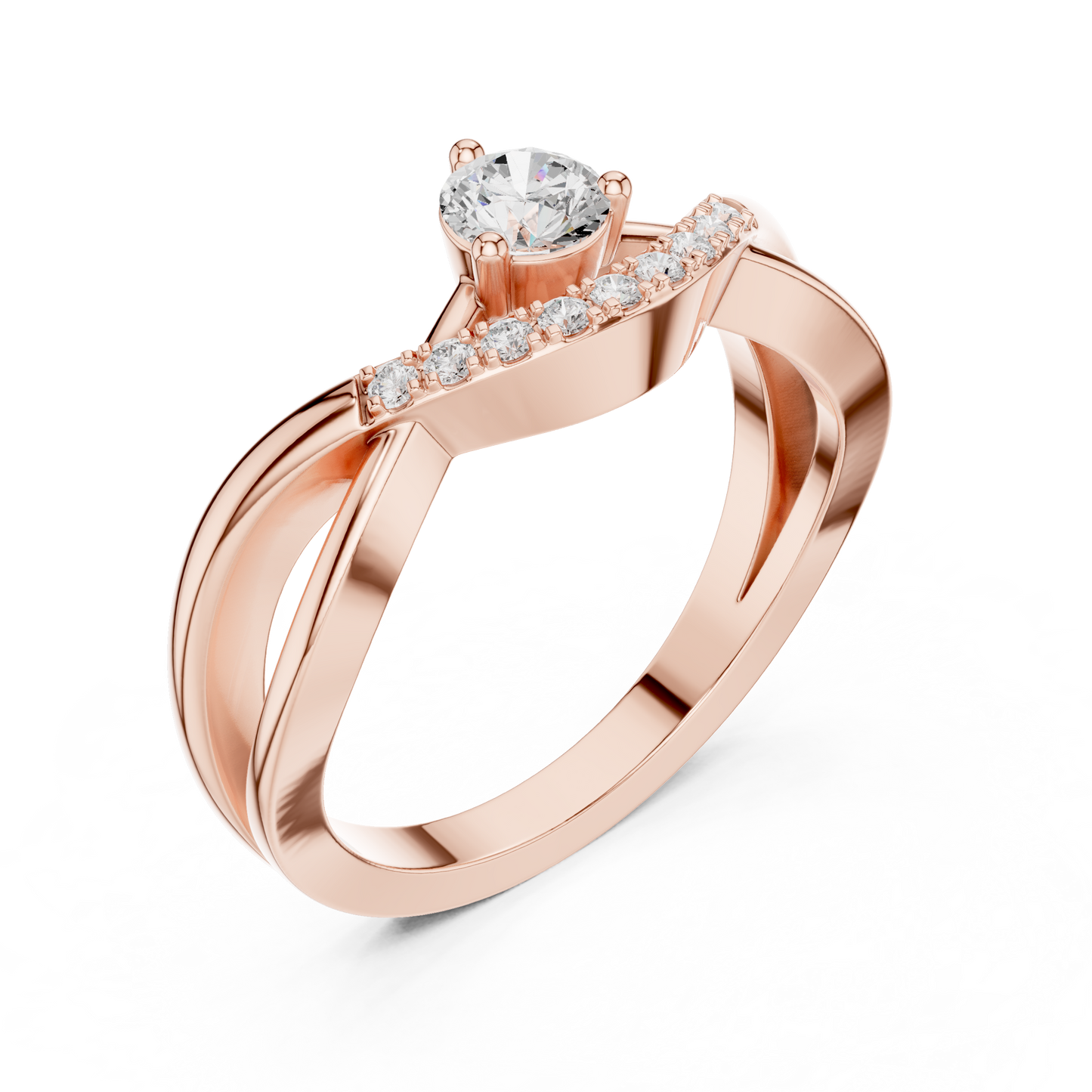 Crossover Diamond Engagement Ring | Round Center with Pavé Accents