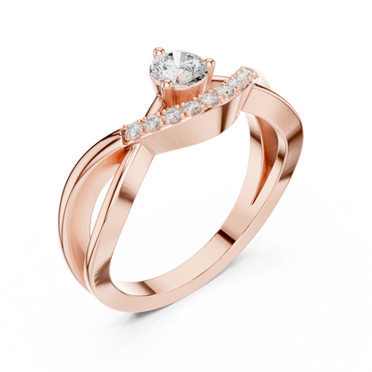 Crossover Diamond Engagement Ring | Round Center with Pavé Accents