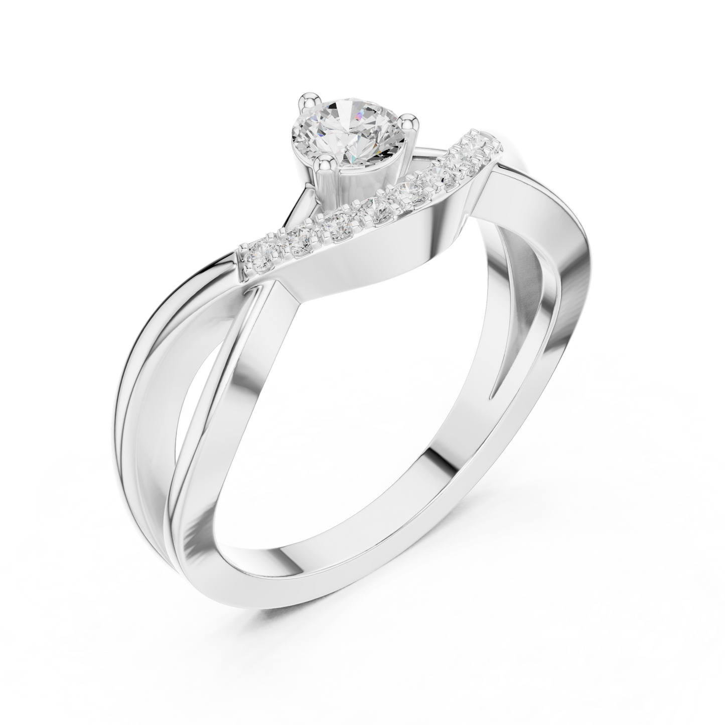 Crossover Diamond Engagement Ring | Round Center with Pavé Accents