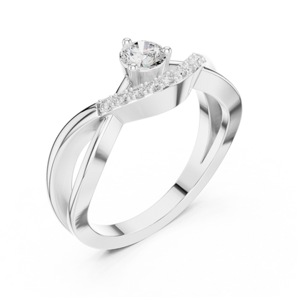 Crossover Diamond Engagement Ring | Round Center with Pavé Accents