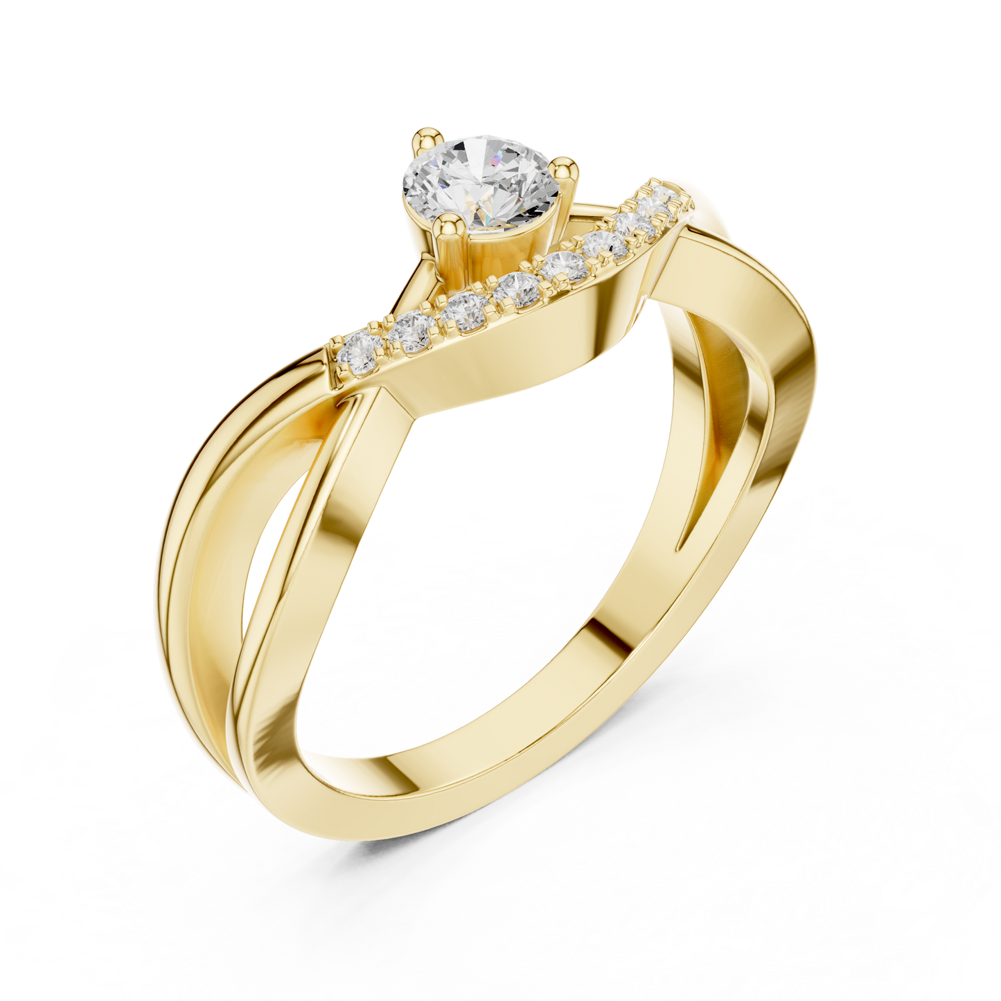 Crossover Diamond Engagement Ring | Round Center with Pavé Accents