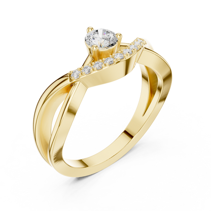 Crossover Diamond Engagement Ring | Round Center with Pavé Accents