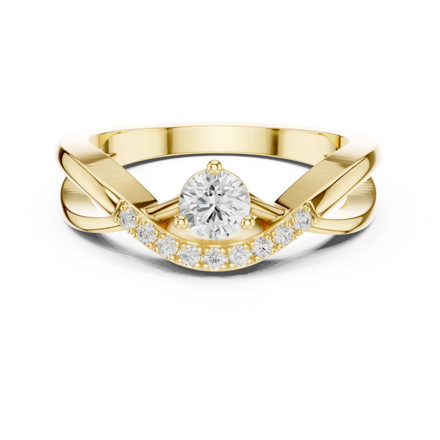 Crossover Diamond Engagement Ring | Round Center with Pavé Accents