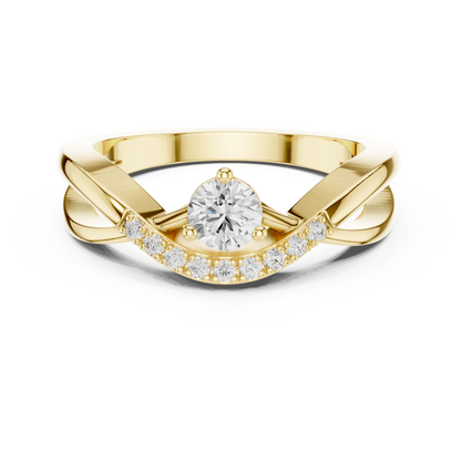 Crossover Diamond Engagement Ring | Round Center with Pavé Accents