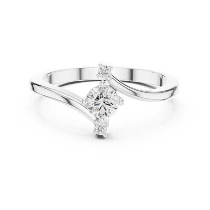 Bypass three-stone diamond ring in white gold

Modern crossover ring with three sparkling diamonds

Women’s engagement ring featuring bypass band and three-stone setting