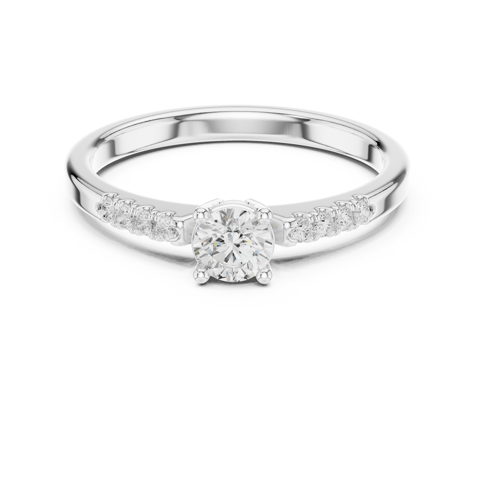 1-carat diamond engagement ring in white gold with pavé side stones

Elegant white gold engagement ring featuring sparkling 1-carat center diamond

Women’s engagement ring with pavé-set side diamonds and brilliant center stone