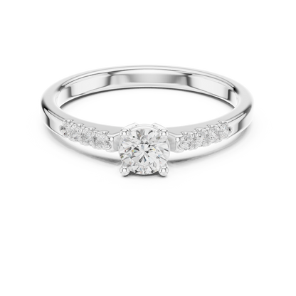 1-carat diamond engagement ring in white gold with pavé side stones

Elegant white gold engagement ring featuring sparkling 1-carat center diamond

Women’s engagement ring with pavé-set side diamonds and brilliant center stone