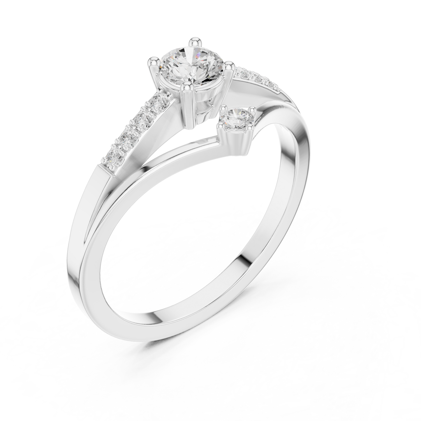 V-Shaped Solitaire Diamond Engagement Ring | Channel-Set Side Stones