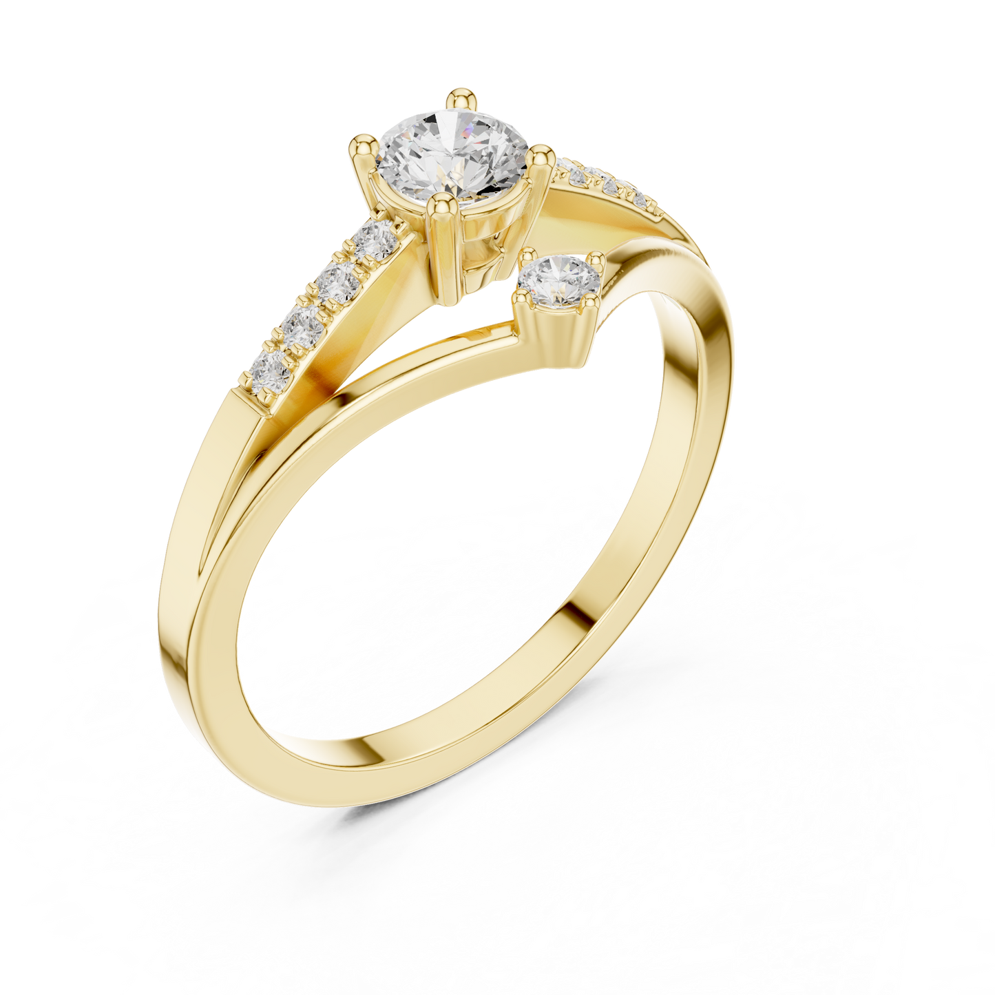 V-Shaped Solitaire Diamond Engagement Ring | Channel-Set Side Stones