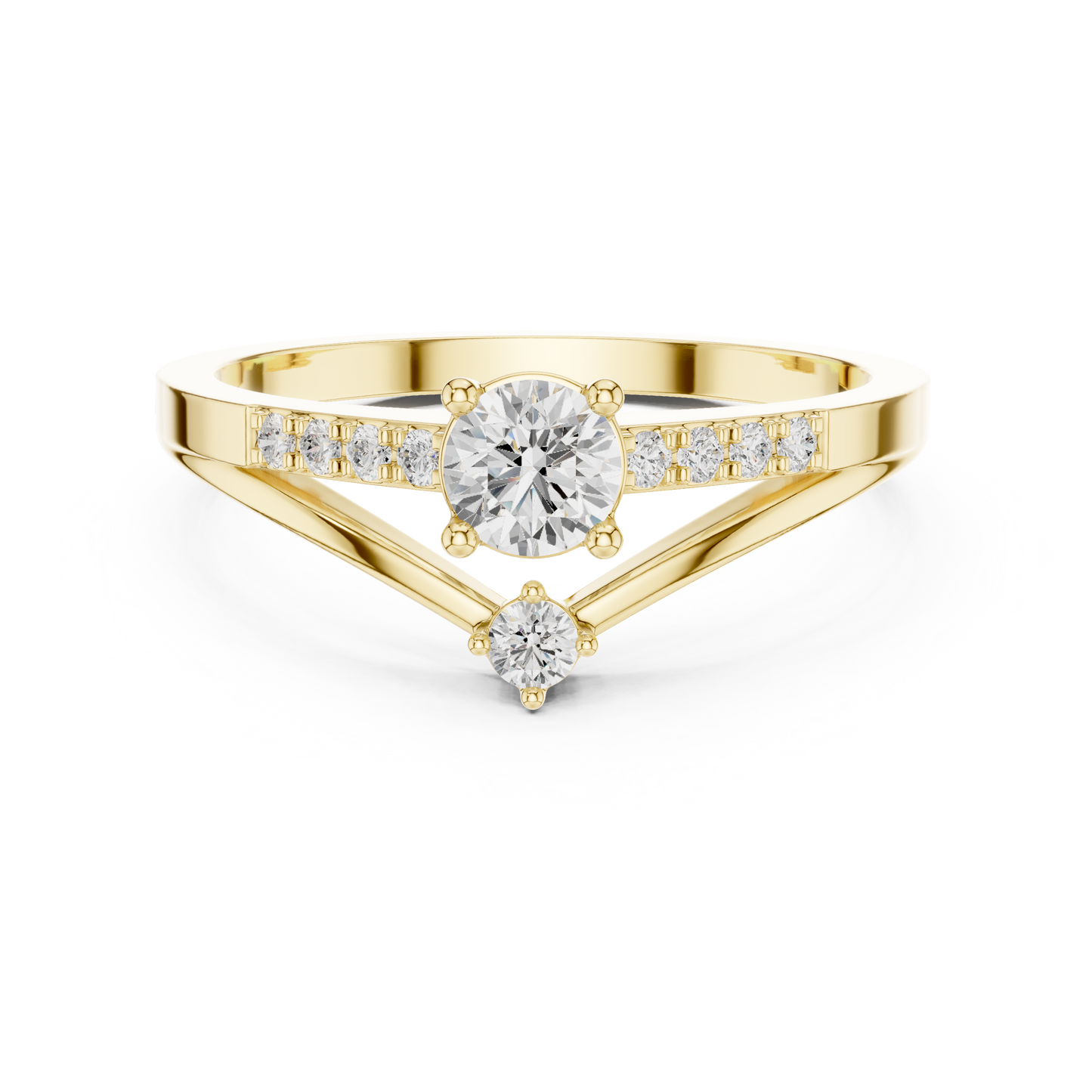 V-Shaped Solitaire Diamond Engagement Ring | Channel-Set Side Stones