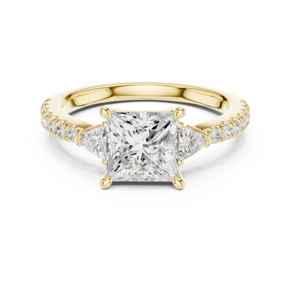 Princess-Cut Center Diamond Engagement Ring | Trillion Side Stones on Pavé Band