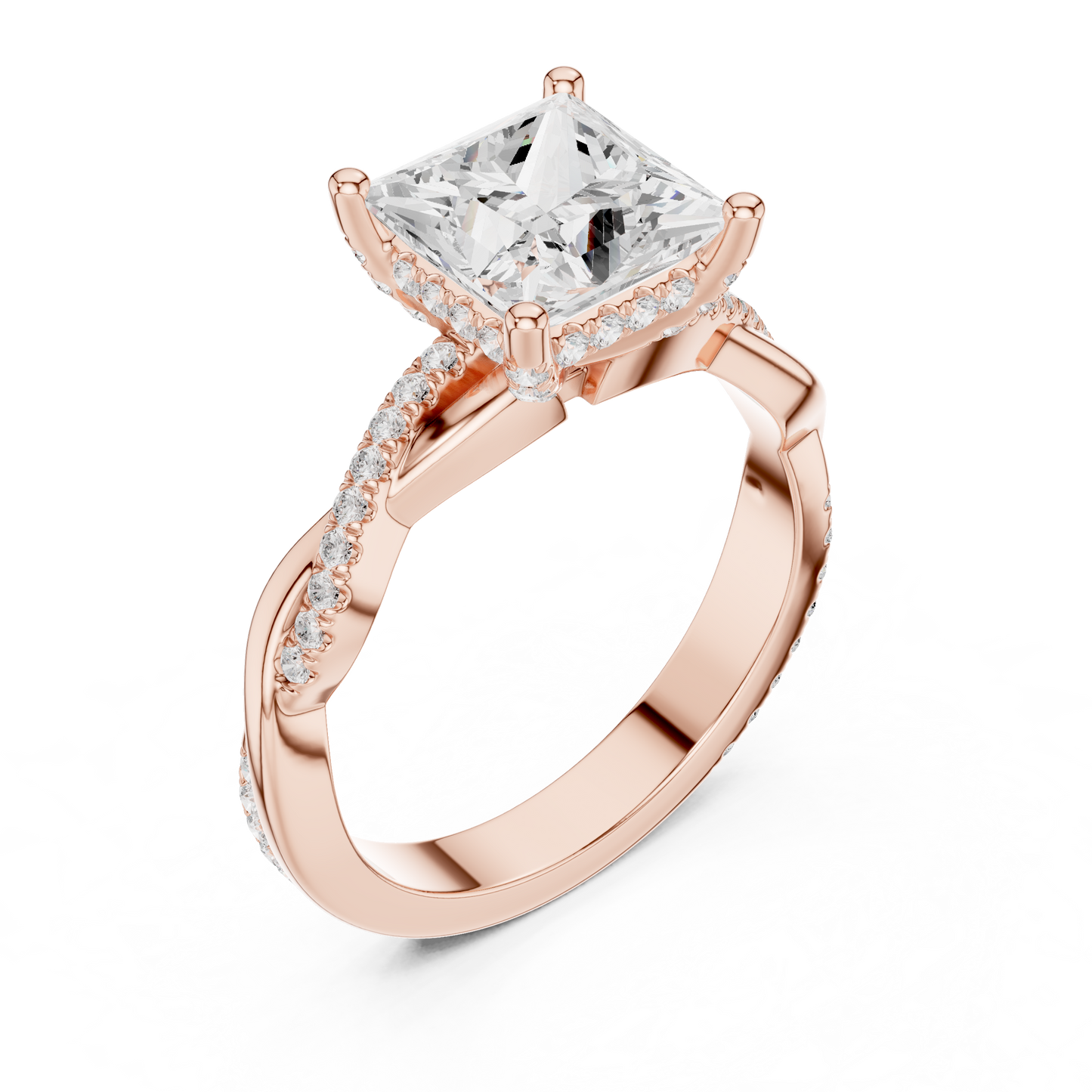 Princess-Cut Diamond Engagement Ring | Twisted Vine Pavé Design