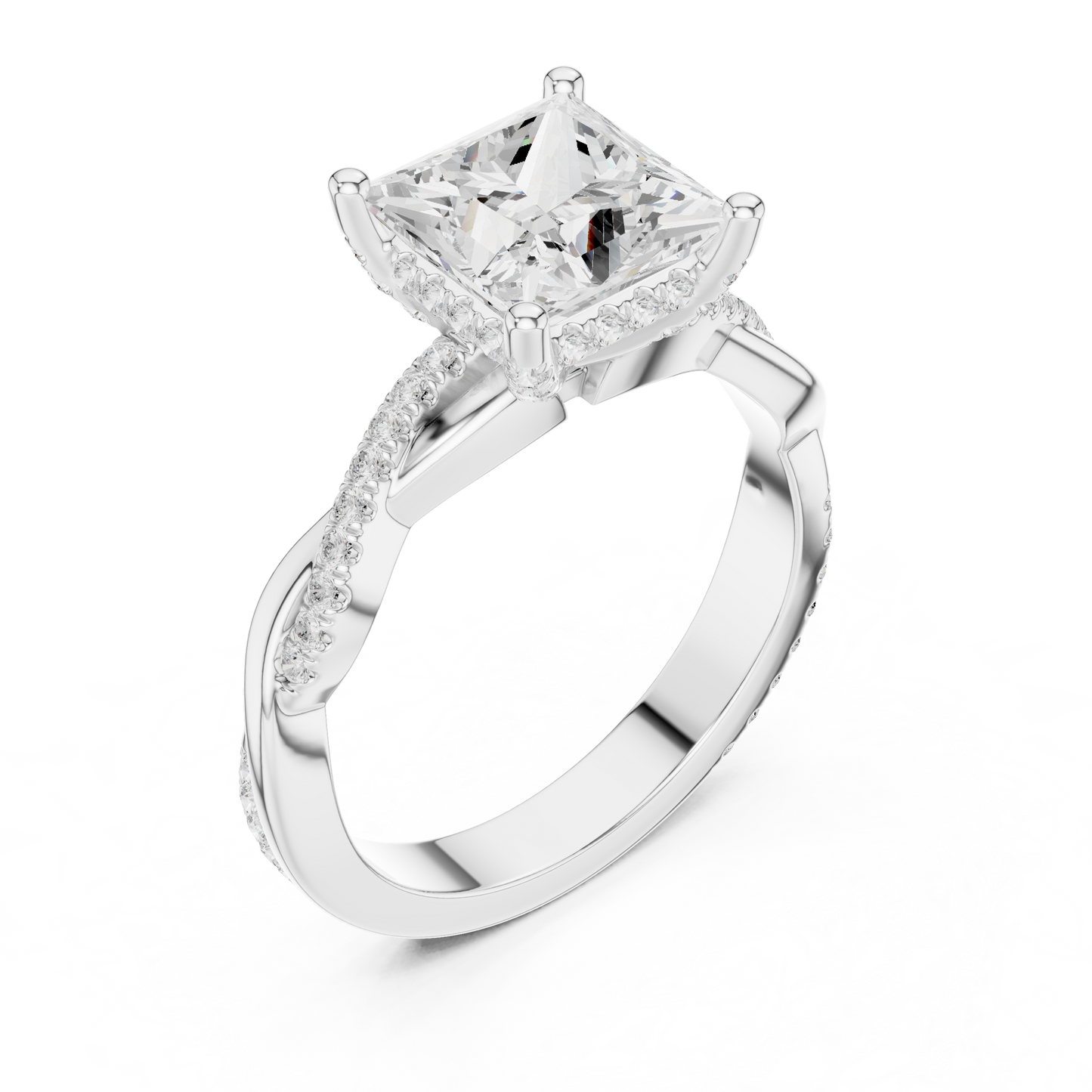 Princess-Cut Diamond Engagement Ring | Twisted Vine Pavé Design