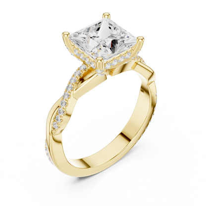 Princess-Cut Diamond Engagement Ring | Twisted Vine Pavé Design