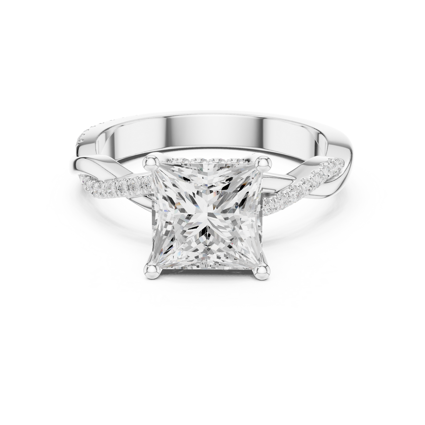 Princess-cut engagement ring with twisted vine band and pavé diamonds in 935 silver

White gold engagement ring featuring princess-cut center and pavé vine design

Elegant women’s engagement ring with sparkling twisted vine pavé accents