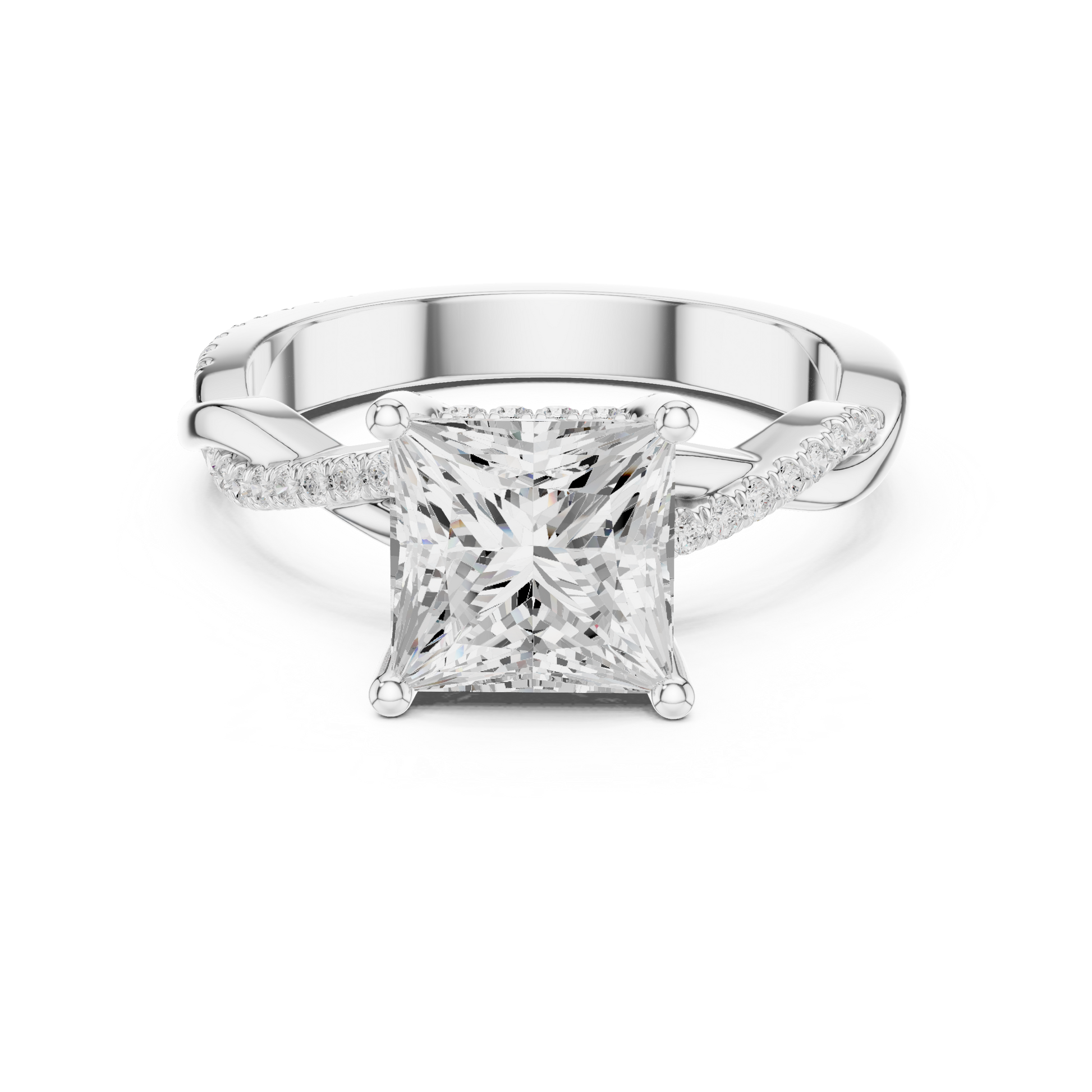 Princess-cut engagement ring with twisted vine band and pavé diamonds in 935 silver

White gold engagement ring featuring princess-cut center and pavé vine design

Elegant women’s engagement ring with sparkling twisted vine pavé accents