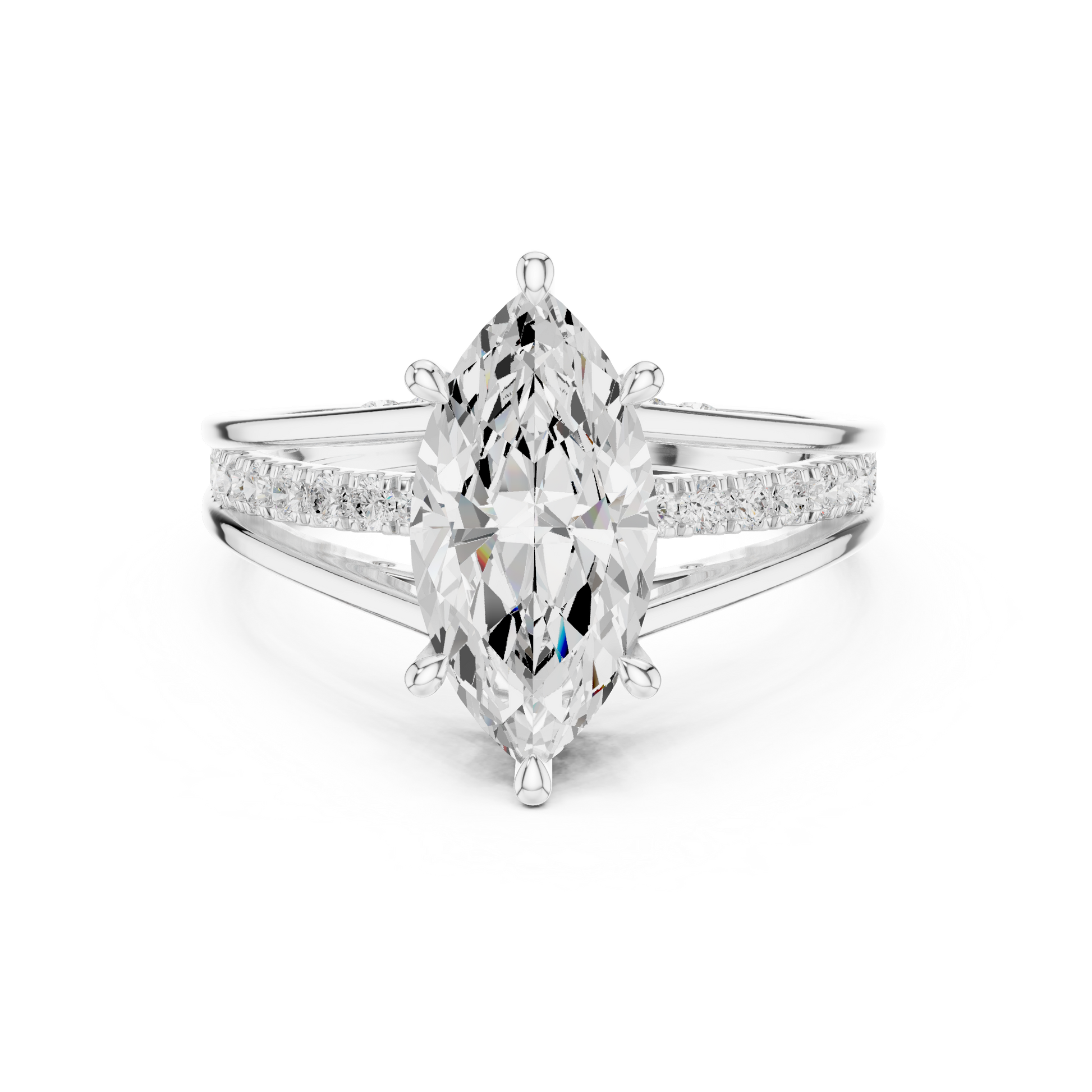 Marquise-cut diamond engagement ring in 935 silver

White gold engagement ring featuring marquise-cut center diamond

Elegant women’s engagement ring with sparkling marquise diamond