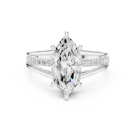 Marquise-cut diamond engagement ring in 935 silver

White gold engagement ring featuring marquise-cut center diamond

Elegant women’s engagement ring with sparkling marquise diamond