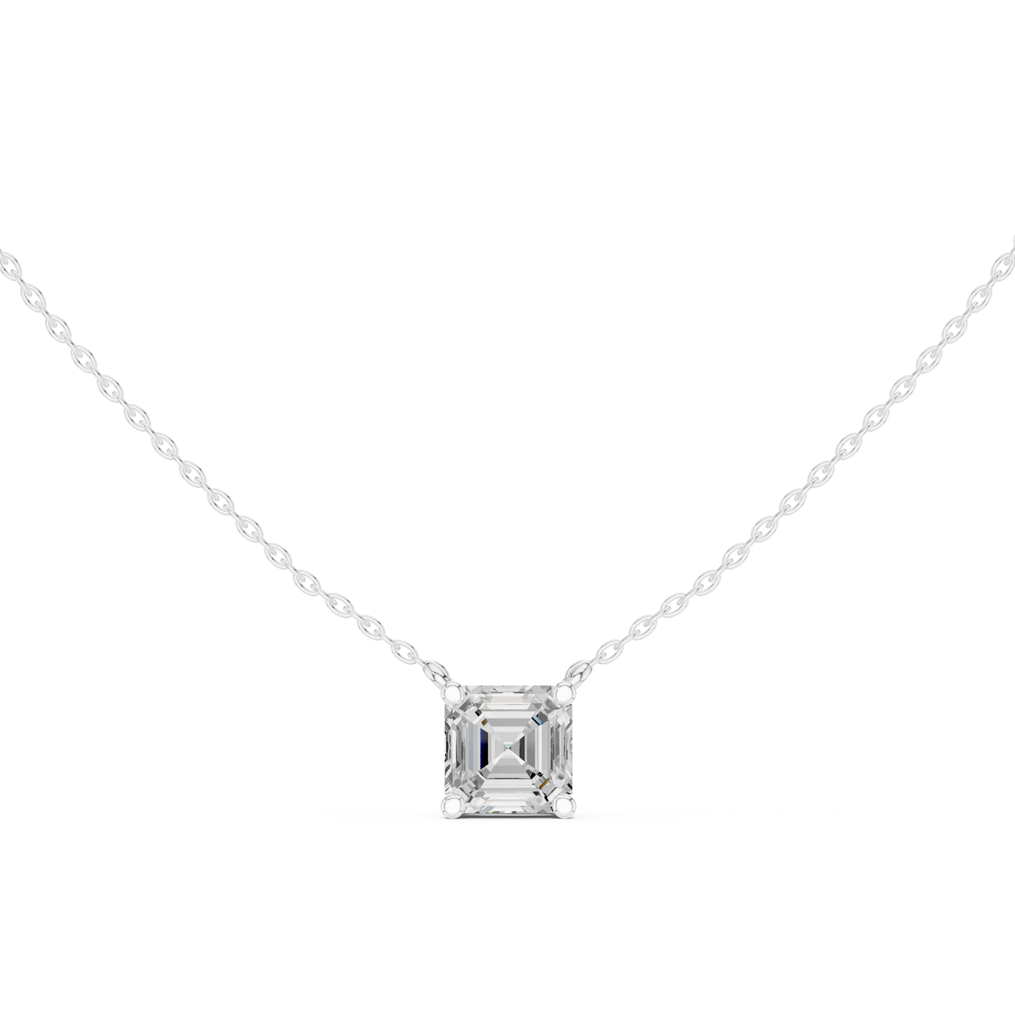 Asscher-cut diamond solitaire pendant in 935 silver

Elegant white gold necklace featuring Asscher-cut diamond

Vintage-inspired women’s pendant with solitaire Asscher-cut diamond