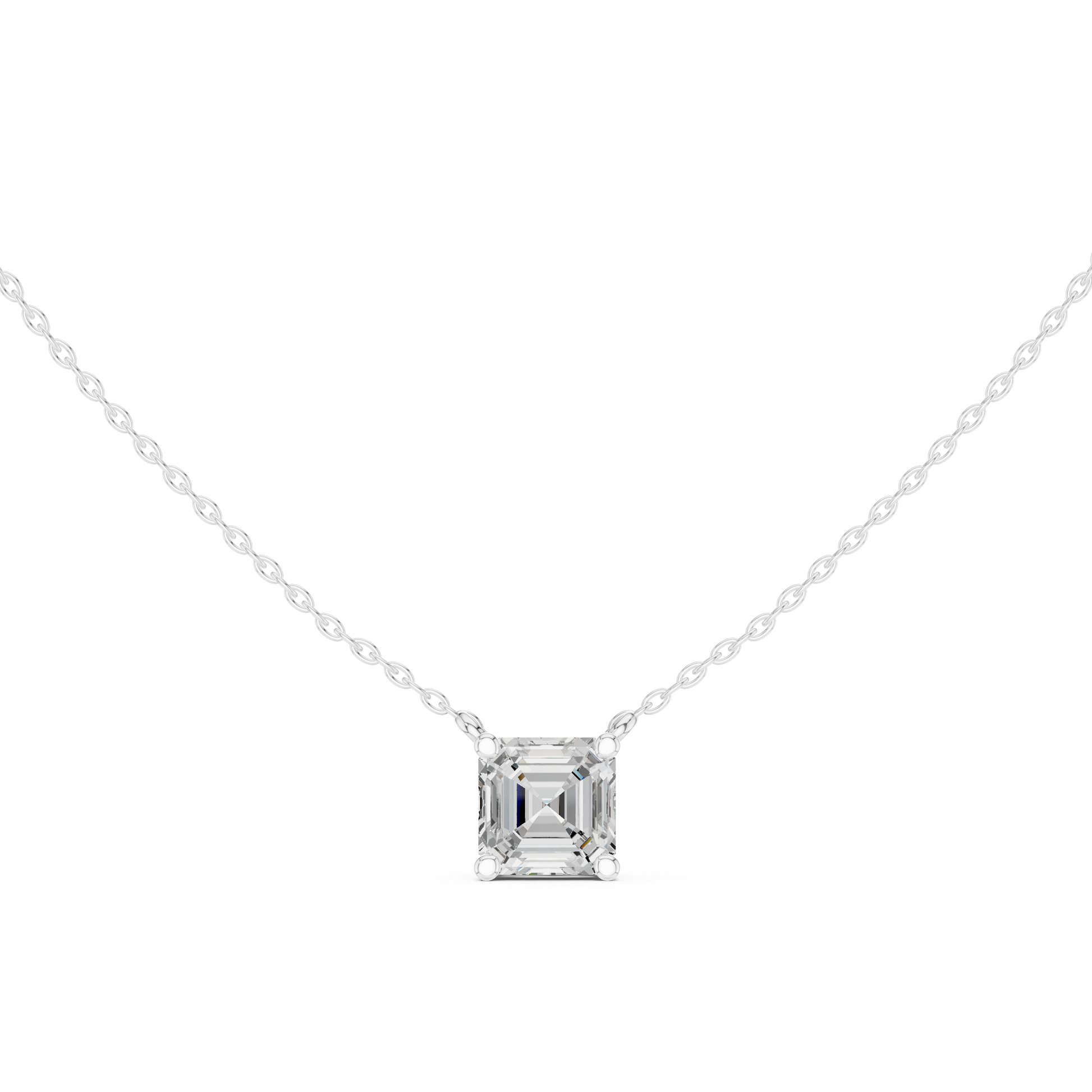 Asscher-cut diamond solitaire pendant in 935 silver

Elegant white gold necklace featuring Asscher-cut diamond

Vintage-inspired women’s pendant with solitaire Asscher-cut diamond