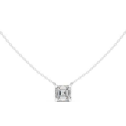Asscher-cut diamond solitaire pendant in 935 silver

Elegant white gold necklace featuring Asscher-cut diamond

Vintage-inspired women’s pendant with solitaire Asscher-cut diamond