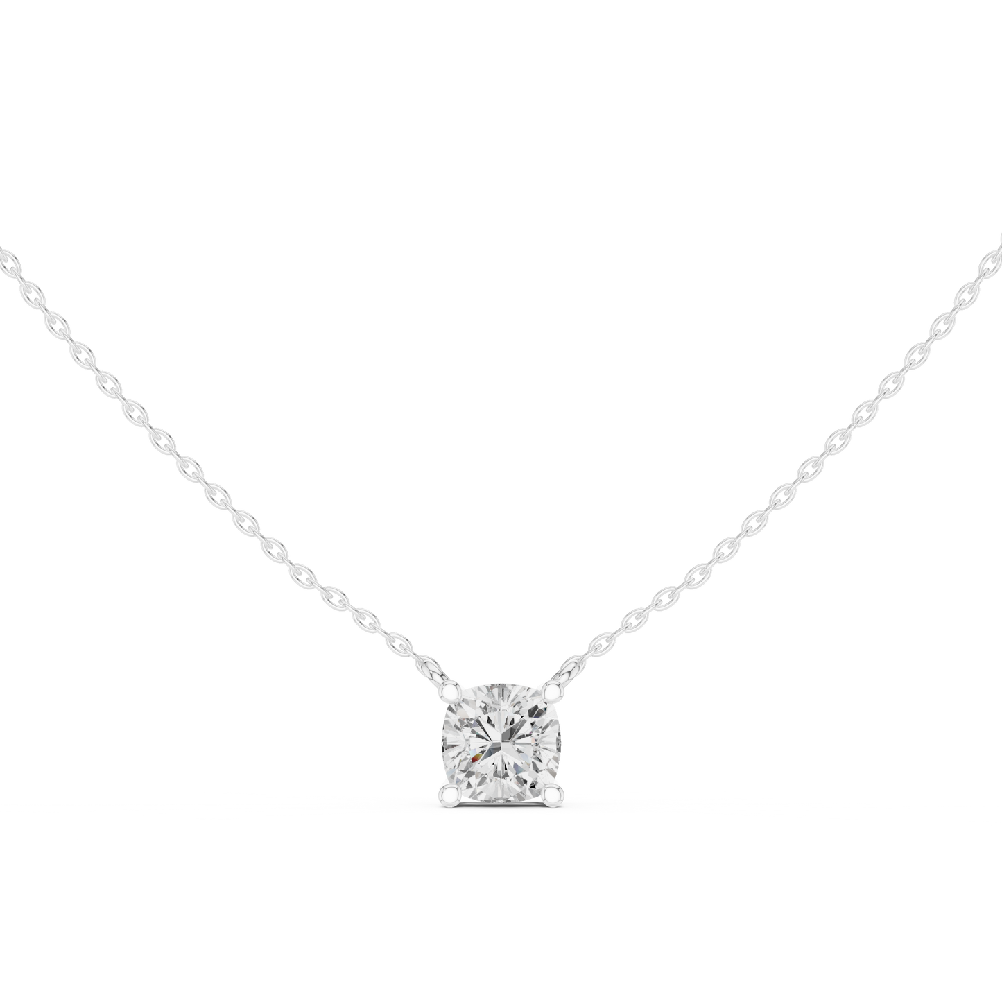 Cushion-cut diamond solitaire pendant in 935 silver

Elegant white gold necklace featuring cushion-cut diamond

Romantic women’s pendant with cushion-cut solitaire diamond