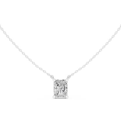 Radiant-cut diamond solitaire pendant in 935 silver

Elegant white gold necklace featuring radiant-cut diamond

Modern women’s pendant with solitaire radiant diamond