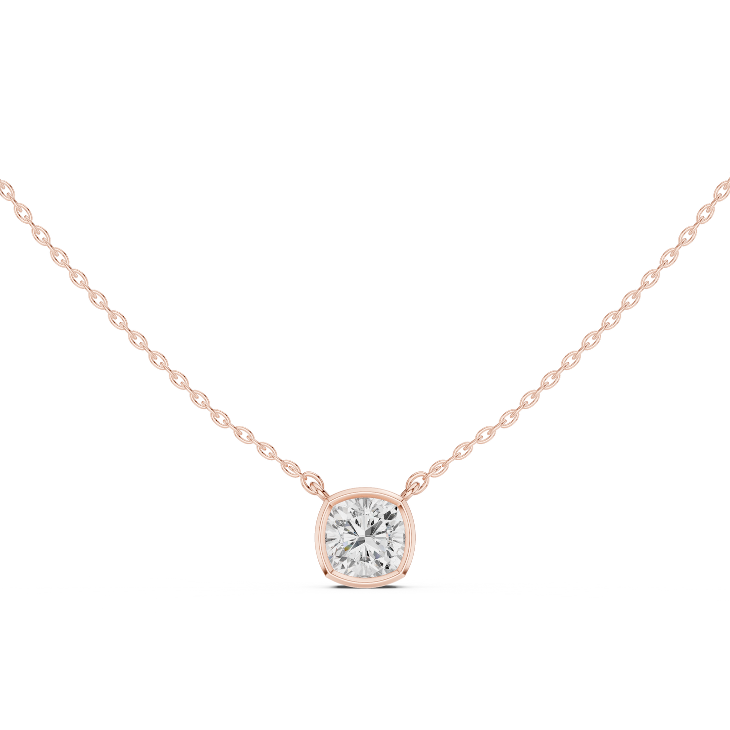 Cushion-Cut Diamond Solitaire Pendant Necklace | Bezel Setting