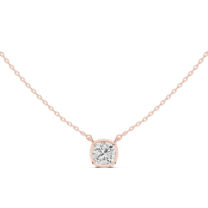 Cushion-Cut Diamond Solitaire Pendant Necklace | Bezel Setting