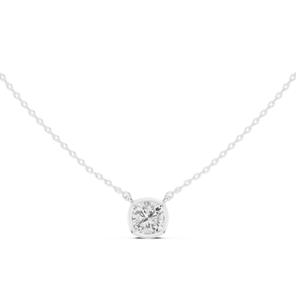 Cushion-shaped diamond solitaire pendant in bezel setting

Elegant white gold necklace featuring cushion-cut diamond

Modern women’s pendant with bezel-set cushion solitaire diamond