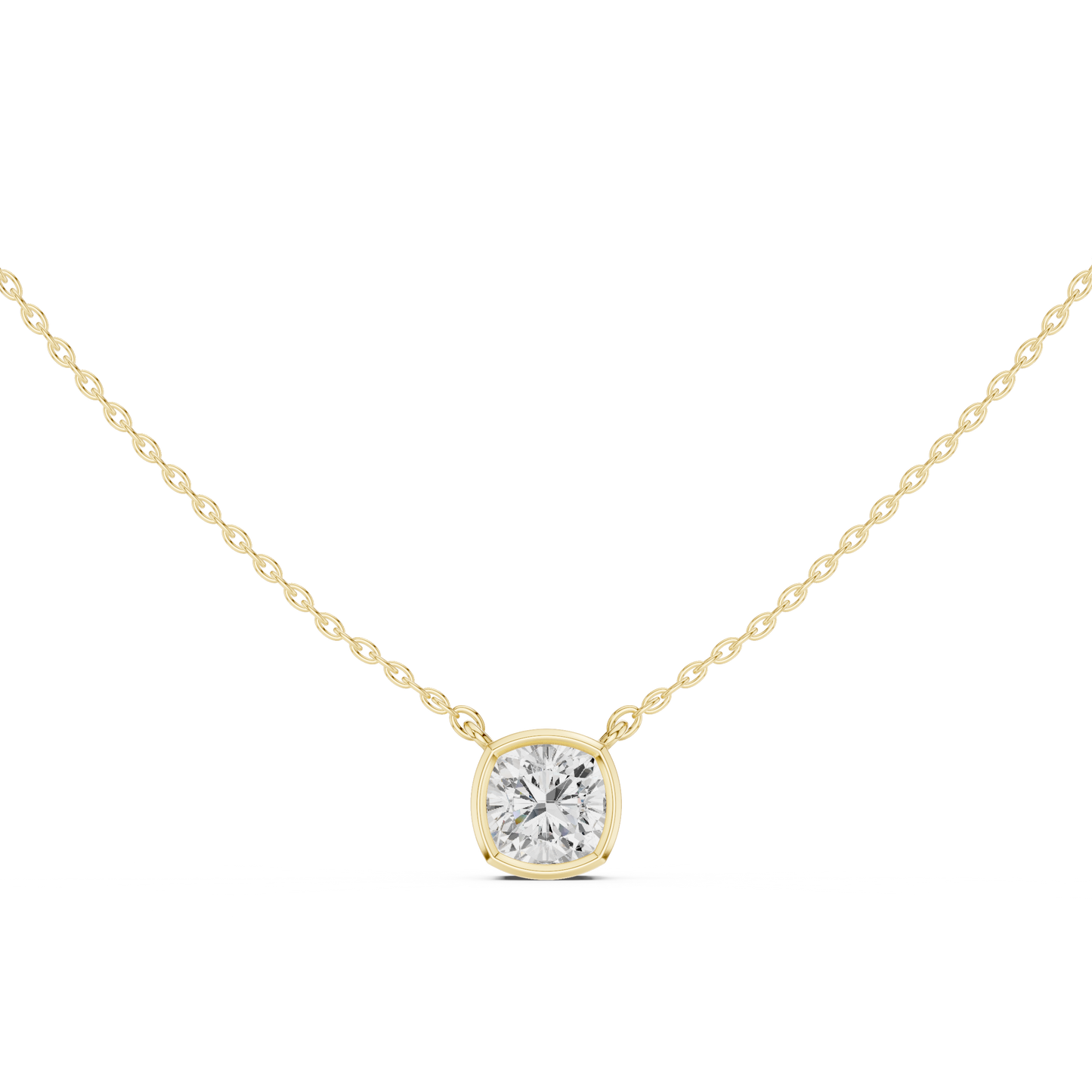 Cushion-Cut Diamond Solitaire Pendant Necklace | Bezel Setting
