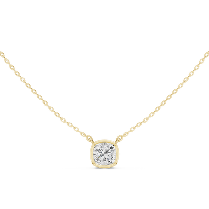 Cushion-Cut Diamond Solitaire Pendant Necklace | Bezel Setting
