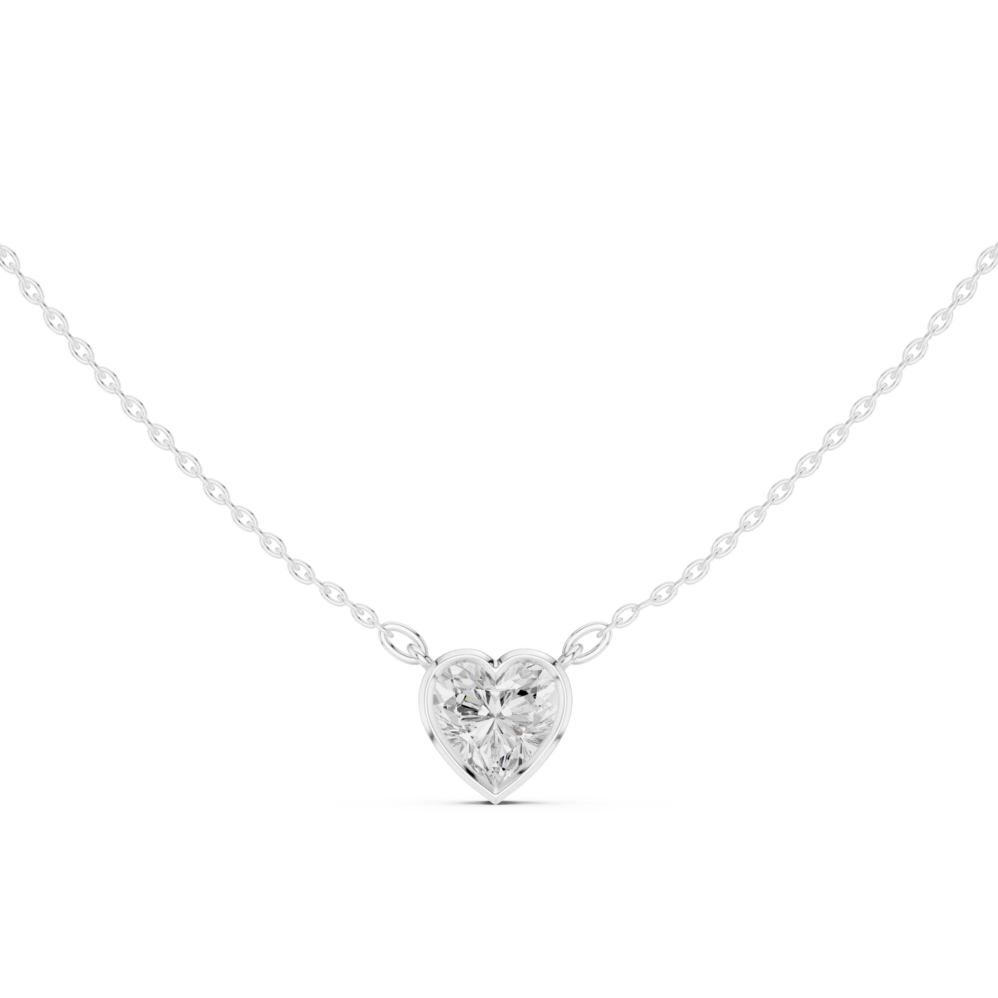 Heart-shaped diamond solitaire pendant in bezel setting

Elegant white gold necklace featuring heart-cut diamond

Romantic women’s pendant with bezel-set heart solitaire diamond