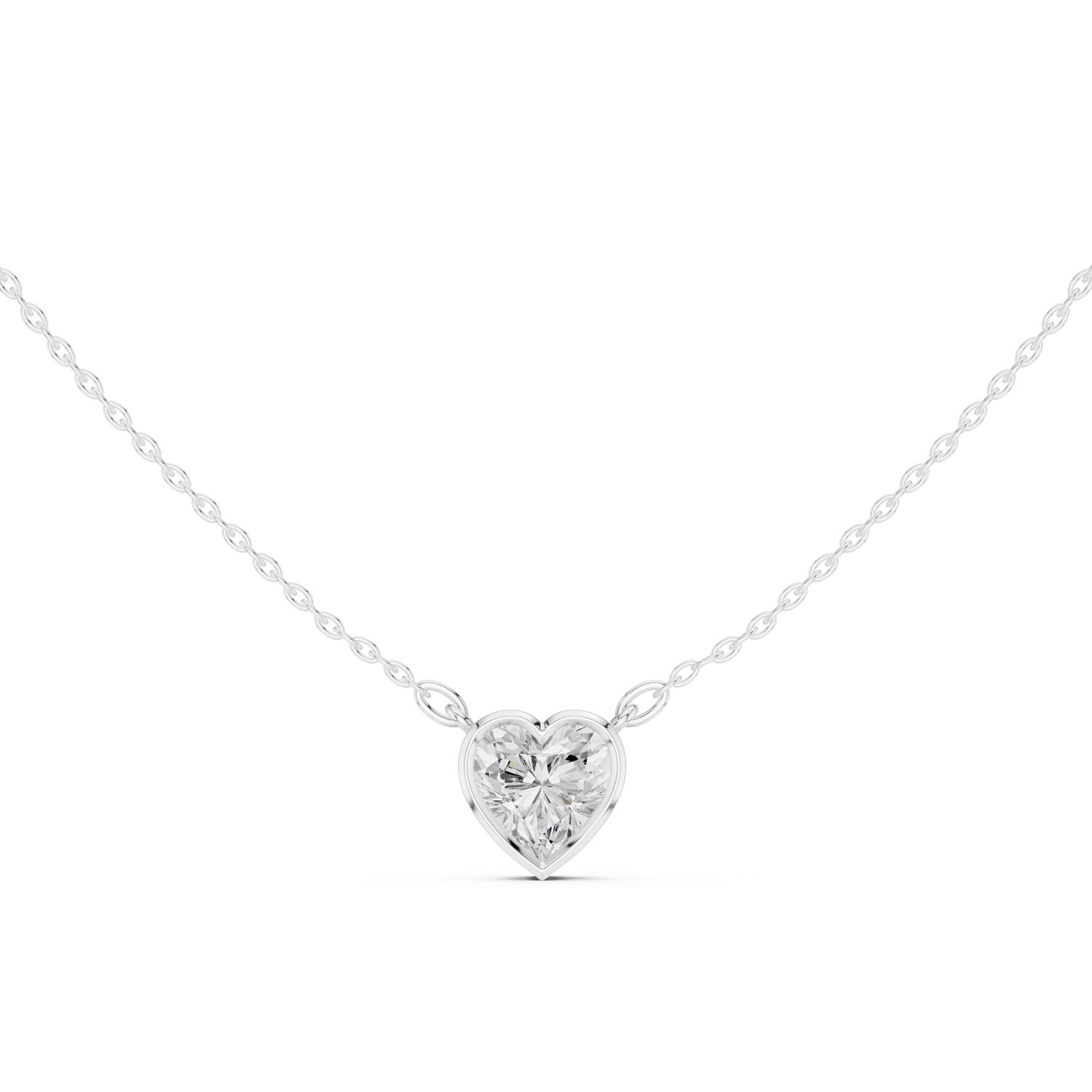 Heart-shaped diamond solitaire pendant in bezel setting

Elegant white gold necklace featuring heart-cut diamond

Romantic women’s pendant with bezel-set heart solitaire diamond