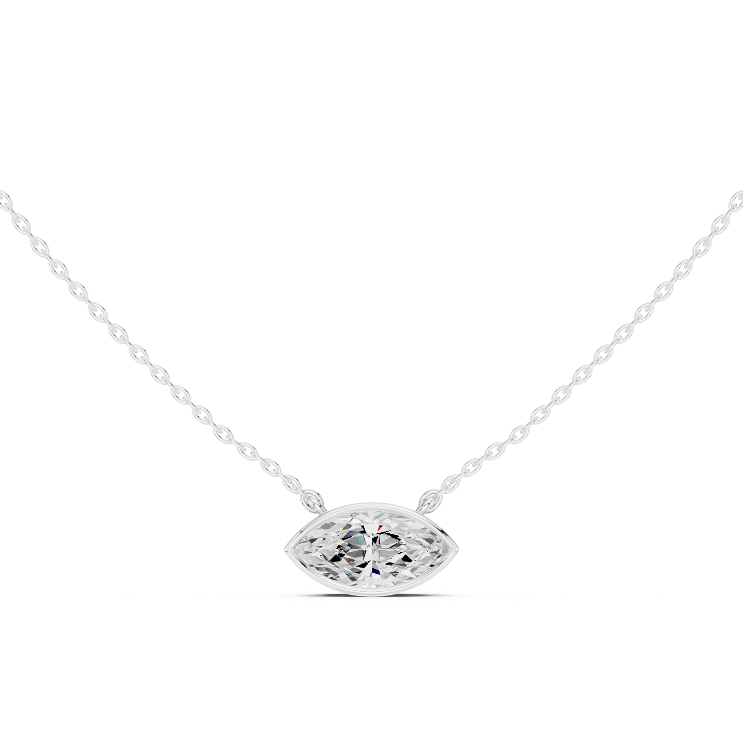 Marquise-cut lab-grown diamond solitaire necklace in 935 silver

White gold pendant featuring marquise-cut bezel-set diamond

Elegant women’s necklace with marquise-cut solitaire diamond