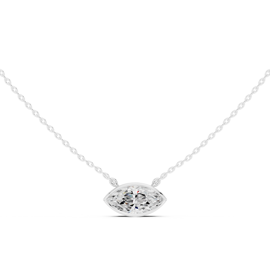 Marquise-cut lab-grown diamond solitaire necklace in 935 silver

White gold pendant featuring marquise-cut bezel-set diamond

Elegant women’s necklace with marquise-cut solitaire diamond