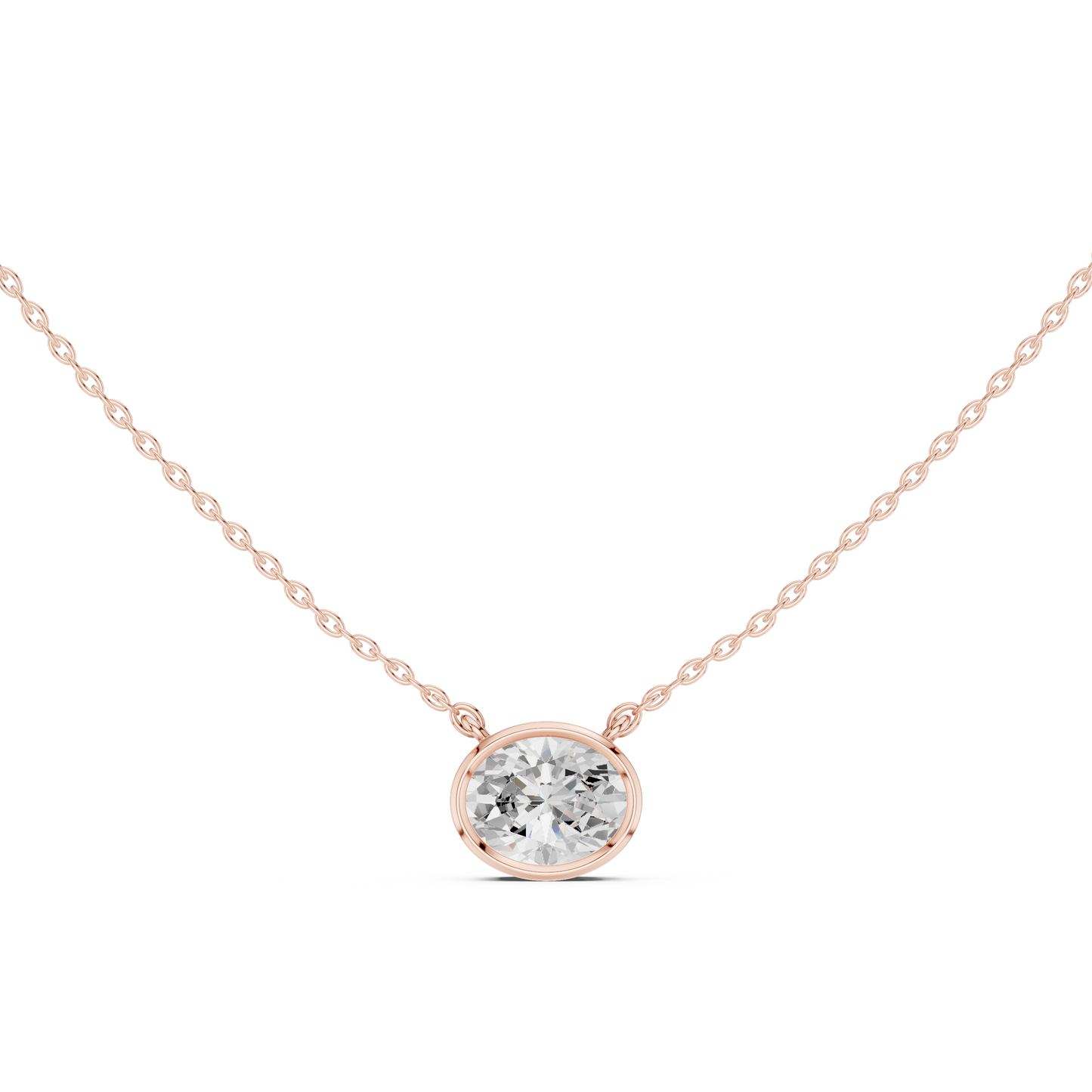 Oval-Cut Diamond Solitaire Pendant Necklace | White Gold Bezel