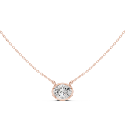 Oval-Cut Diamond Solitaire Pendant Necklace | White Gold Bezel