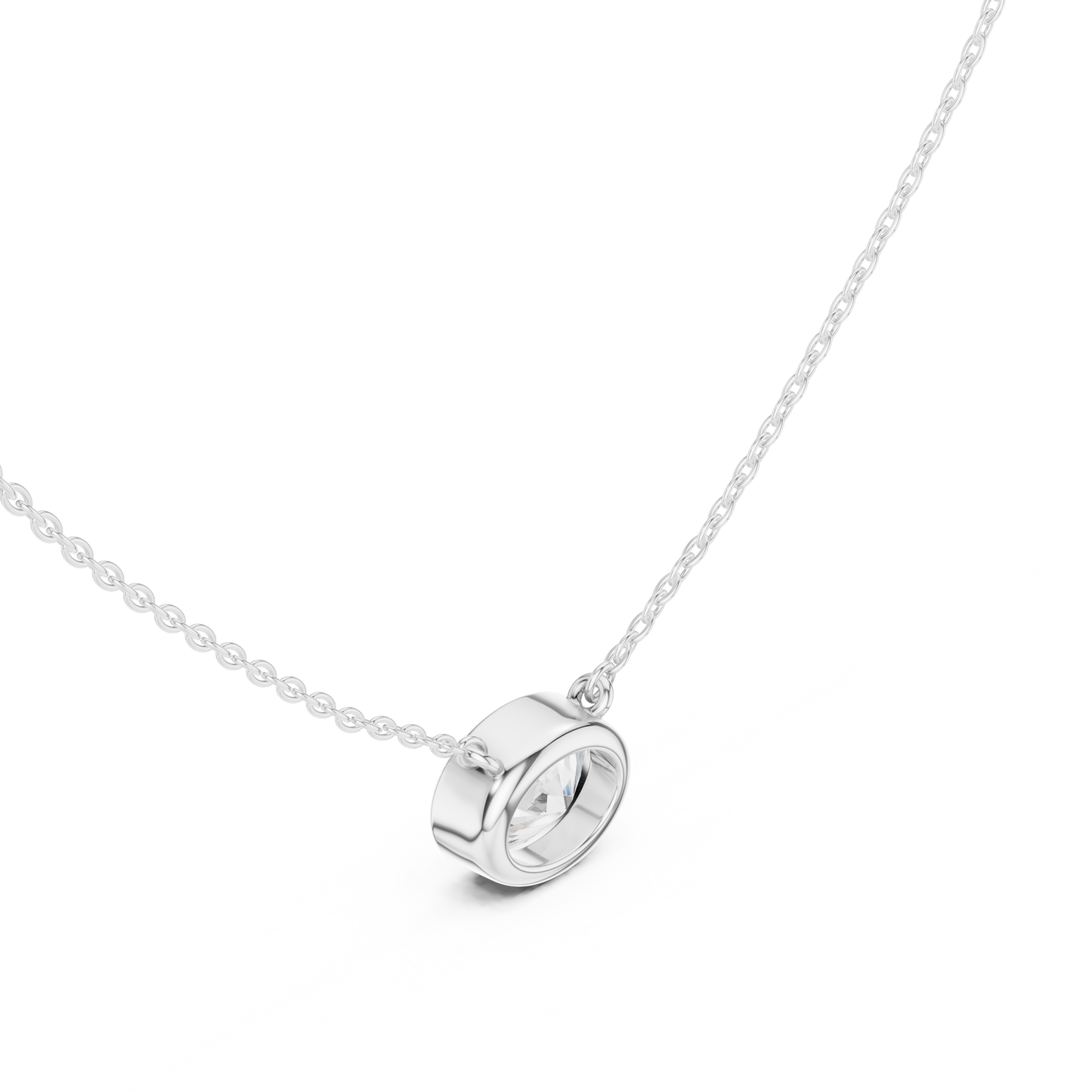 Oval-Cut Diamond Solitaire Pendant Necklace | White Gold Bezel