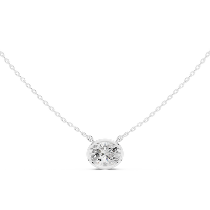 Oval-cut diamond solitaire pendant in white gold bezel setting

Elegant white gold necklace featuring oval-cut diamond

Modern women’s pendant with bezel-set oval solitaire diamond