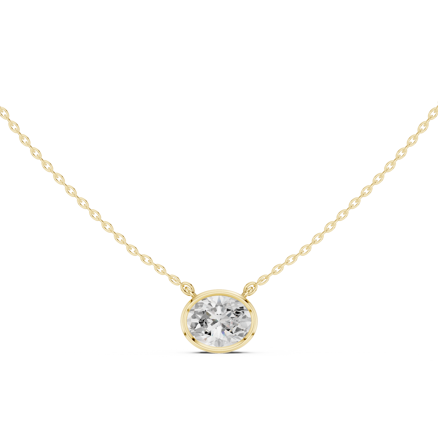 Oval-Cut Diamond Solitaire Pendant Necklace | White Gold Bezel