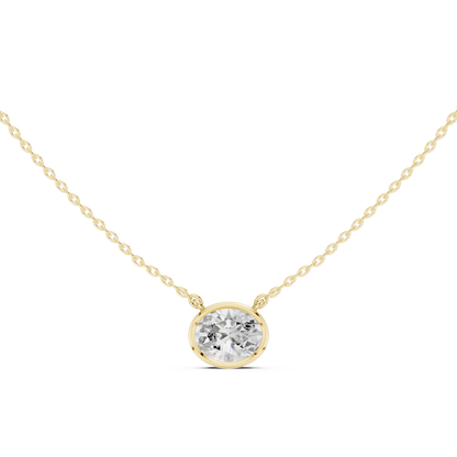 Oval-Cut Diamond Solitaire Pendant Necklace | White Gold Bezel